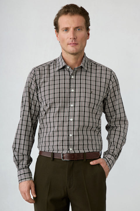 Bitter Coffee Long Sleeve Regular Fit Cotton Plaid Shirt