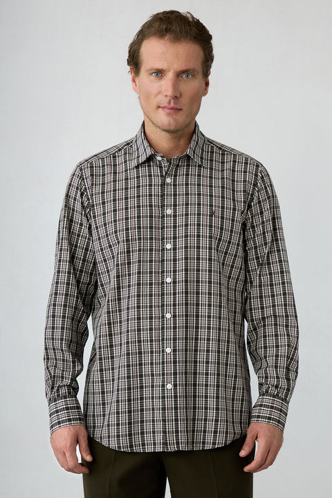 Bitter Coffee Long Sleeve Regular Fit Cotton Plaid Shirt