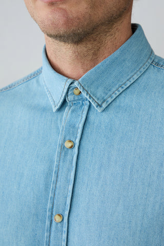  Açık Mavi Uzun Kol Regular Fit Denim Gömlek