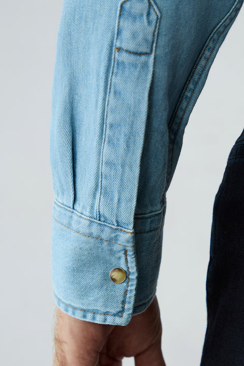 Light Blue Long Sleeve Regular Fit Denim Shirt
