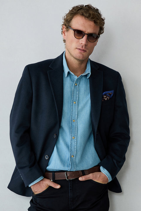 Light Blue Long Sleeve Regular Fit Denim Shirt