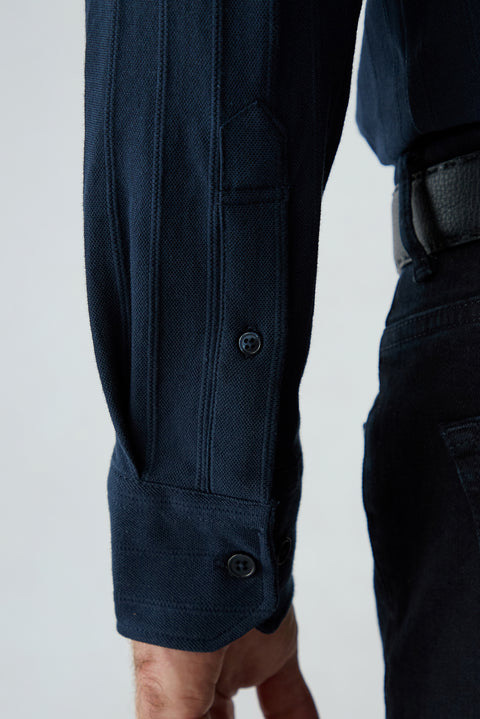 Dark Navy Long Sleeve Regular Fit Striped Cotton Shirt