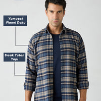 Medium Navy Regular Fit Flannel Plaid Long Shirt