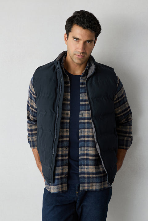 Medium Navy Regular Fit Flannel Plaid Long Shirt