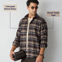 Dark Brown Regular Fit Flannel Plaid Long Shirt