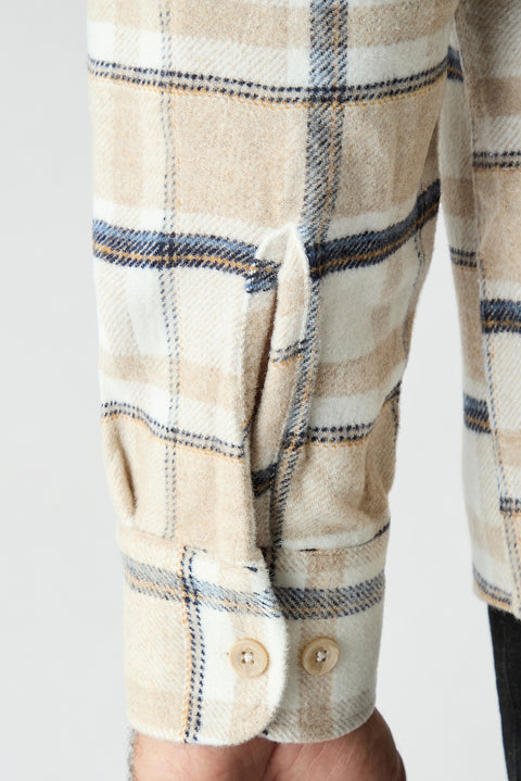 Medium Beige Regular Fit Flannel Plaid Long Shirt