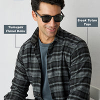 Dark Anthracite Regular Fit Flannel Plaid Long Shirt