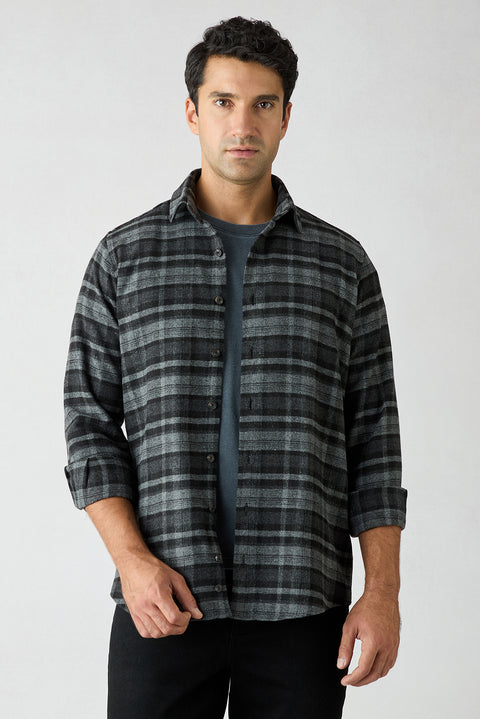 Dark Anthracite Regular Fit Flannel Plaid Long Shirt