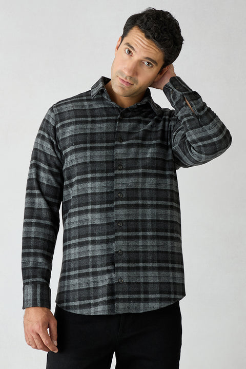 Dark Anthracite Regular Fit Flannel Plaid Long Shirt