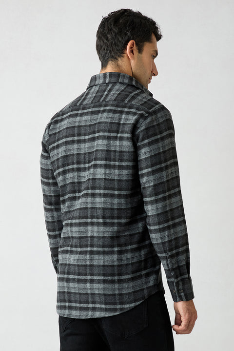 Dark Anthracite Regular Fit Flannel Plaid Long Shirt
