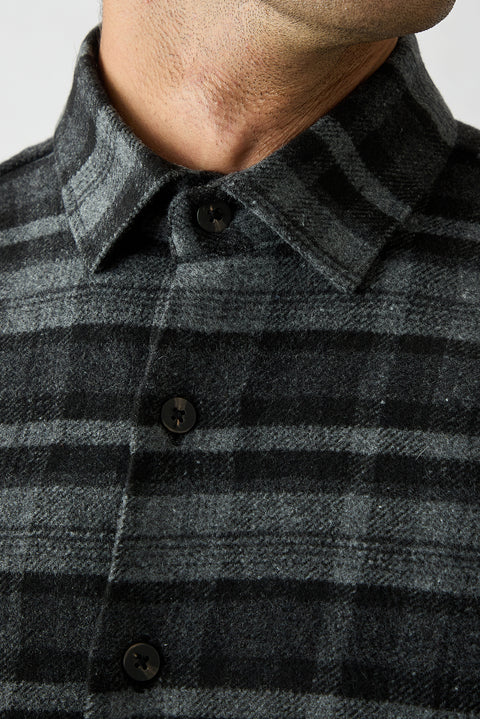 Dark Anthracite Regular Fit Flannel Plaid Long Shirt