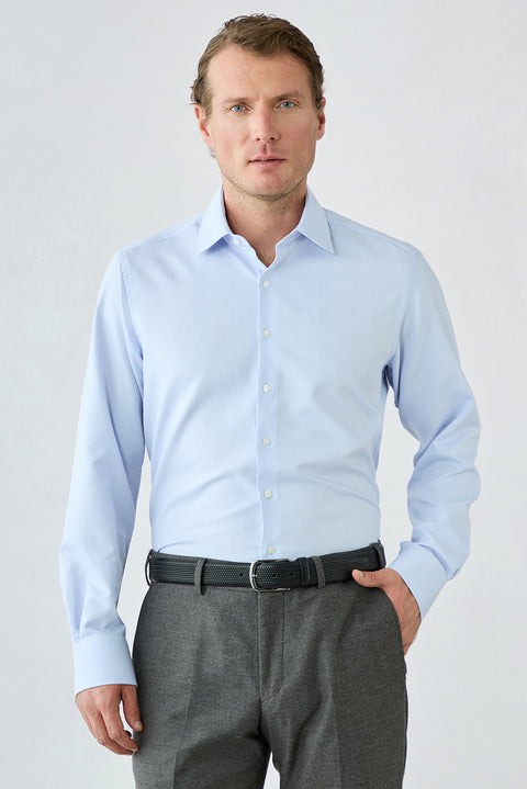 Light Blue Long Sleeve Regular Fit Dobby Cotton Shirt