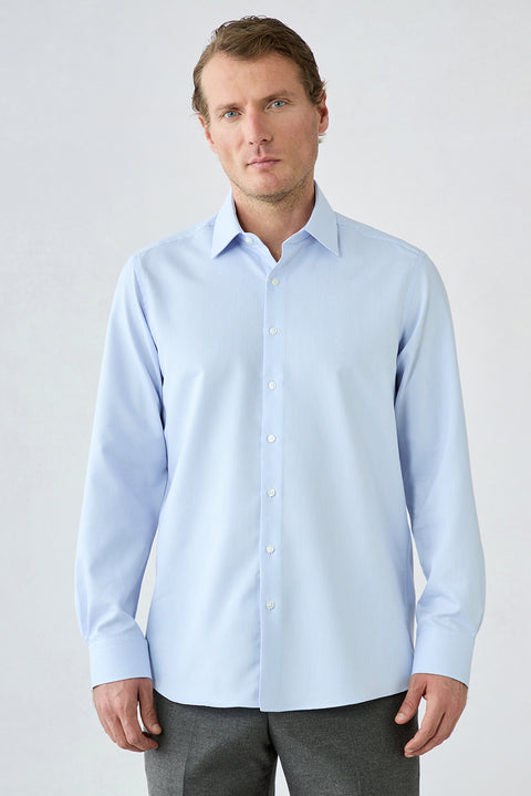 Light Blue Long Sleeve Regular Fit Dobby Cotton Shirt