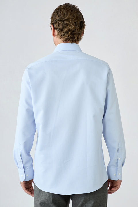 Light Blue Long Sleeve Regular Fit Dobby Cotton Shirt