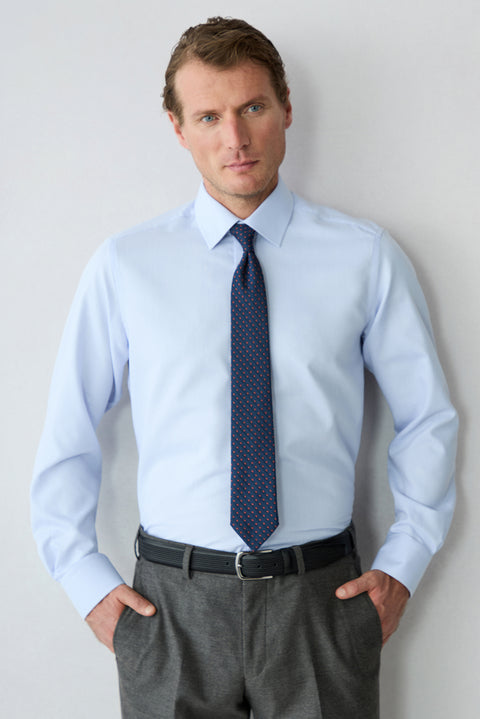 Light Blue Long Sleeve Regular Fit Dobby Cotton Shirt