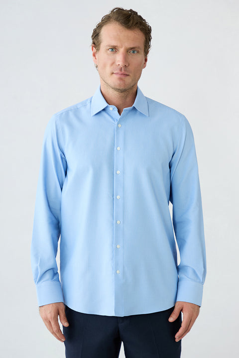 Blue Long Sleeve Regular Fit Dobby Cotton Shirt