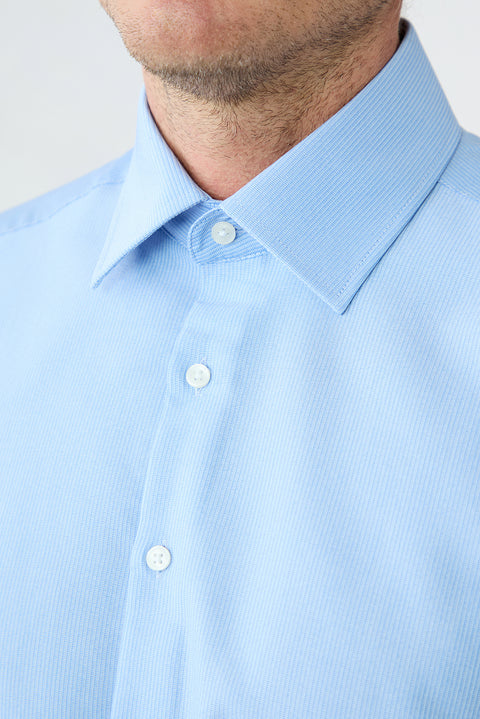 Blue Long Sleeve Regular Fit Dobby Cotton Shirt