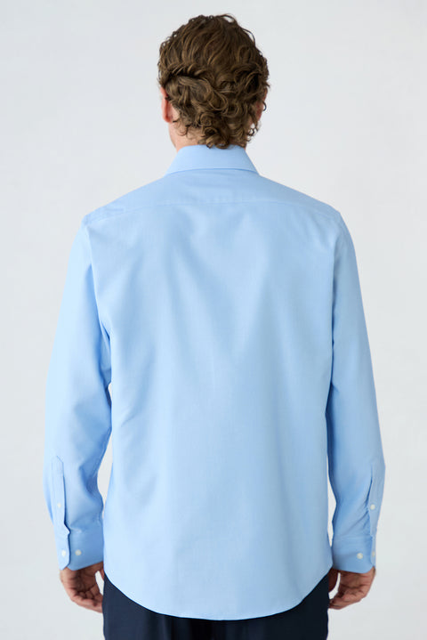 Blue Long Sleeve Regular Fit Dobby Cotton Shirt