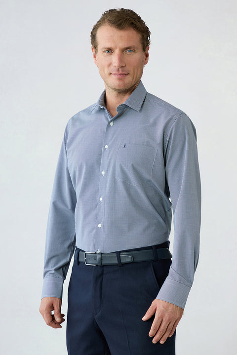 Dark Navy Long Sleeve Regular Fit Plaid Cotton Shirt