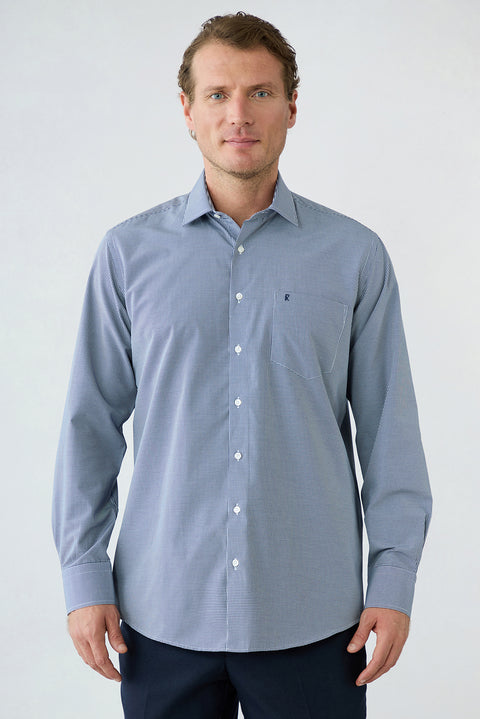 Dark Navy Long Sleeve Regular Fit Plaid Cotton Shirt