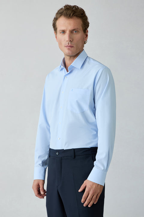 Light Blue Long Sleeve Regular Fit Plaid Cotton Shirt