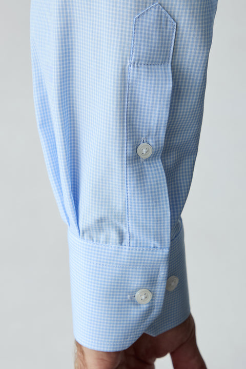 Light Blue Long Sleeve Regular Fit Plaid Cotton Shirt