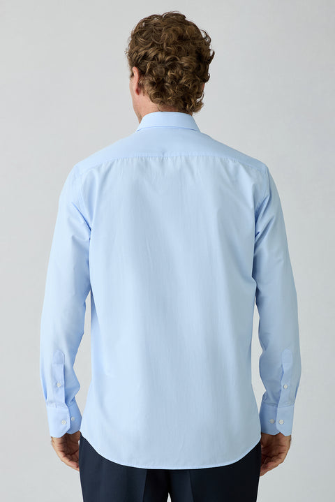 Light Blue Long Sleeve Regular Fit Plaid Cotton Shirt