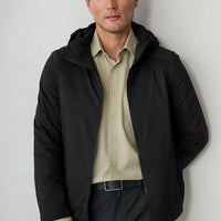 Black Regular Fit Plain Hooded Coat