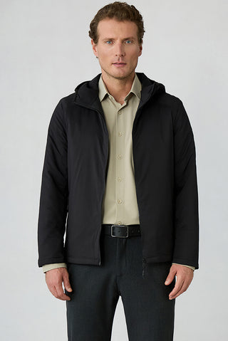  Siyah Regular Fit Düz Kapüşonlu Mont
