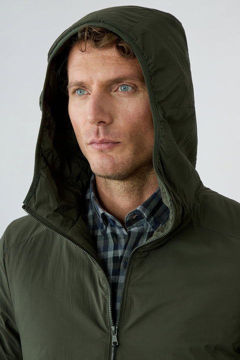Mid Khaki Regular Fit Plain Hooded Jacket