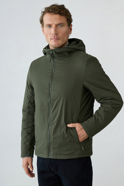 Mid Khaki Regular Fit Plain Hooded Jacket