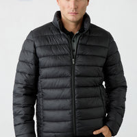 Black Regular Fit Stand-Up Collar Plain Quilted Casual Jacket