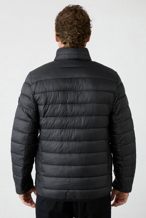 Black Regular Fit Stand-Up Collar Plain Quilted Casual Jacket