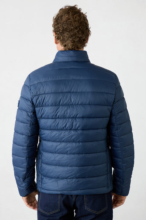 Dark Navy Regular Fit Stand-Up Collar Plain Quilted Casual Jacket