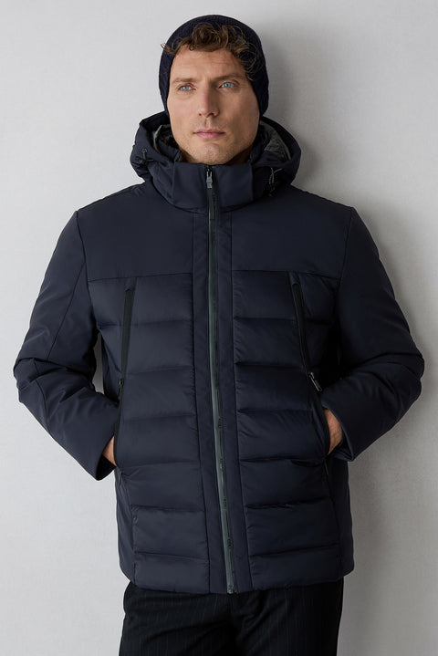 Dark Navy Regular Fit Plain Hooded Coat
