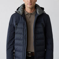 Dark Navy Regular Fit Plain Hooded Coat