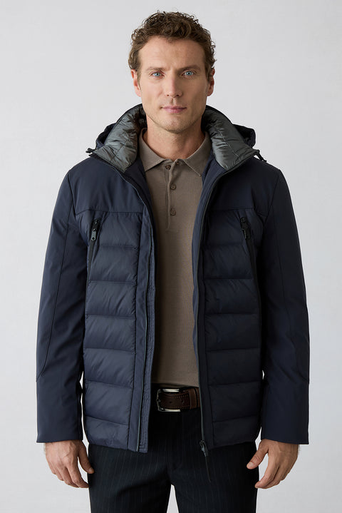Dark Navy Regular Fit Plain Hooded Coat