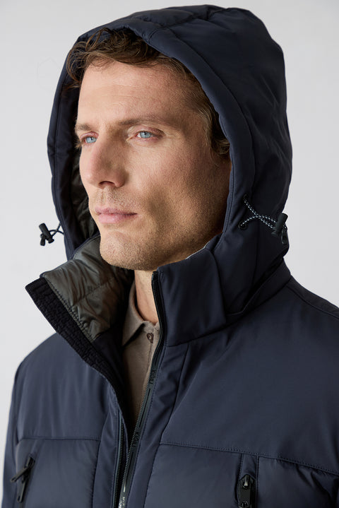 Dark Navy Regular Fit Plain Hooded Coat