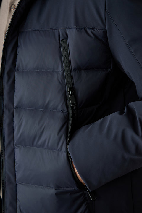 Dark Navy Regular Fit Plain Hooded Coat