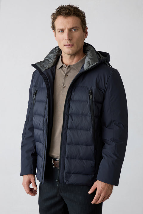 Dark Navy Regular Fit Plain Hooded Coat