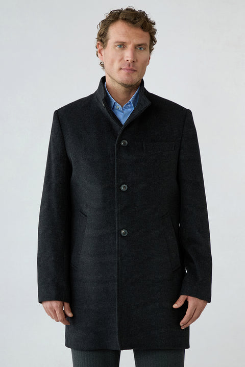 Dark Anthracite Regular Fit Stand-Up Collar Plain Classic Coat
