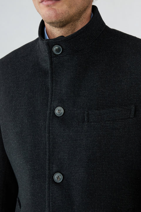Dark Anthracite Regular Fit Stand-Up Collar Plain Classic Coat