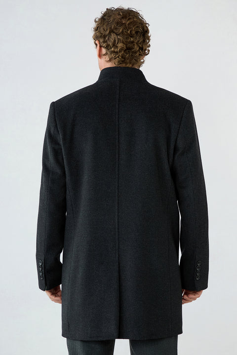 Dark Anthracite Regular Fit Stand-Up Collar Plain Classic Coat