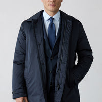 Dark Navy Regular Fit Plain Bonded Overcoat