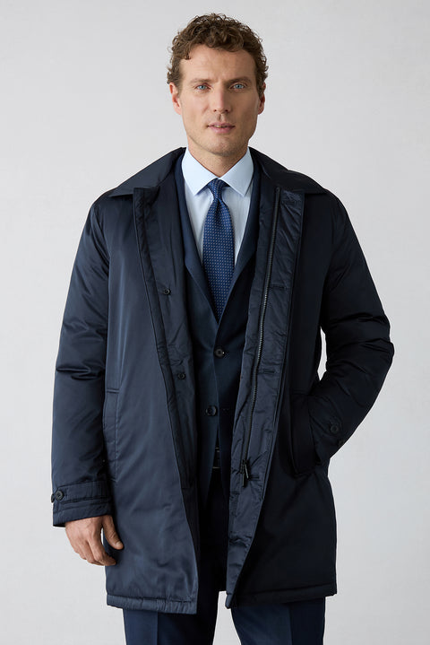 Dark Navy Regular Fit Plain Bonded Overcoat