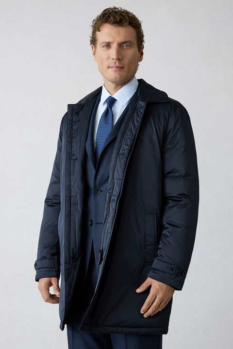 Dark Navy Regular Fit Plain Bonded Overcoat