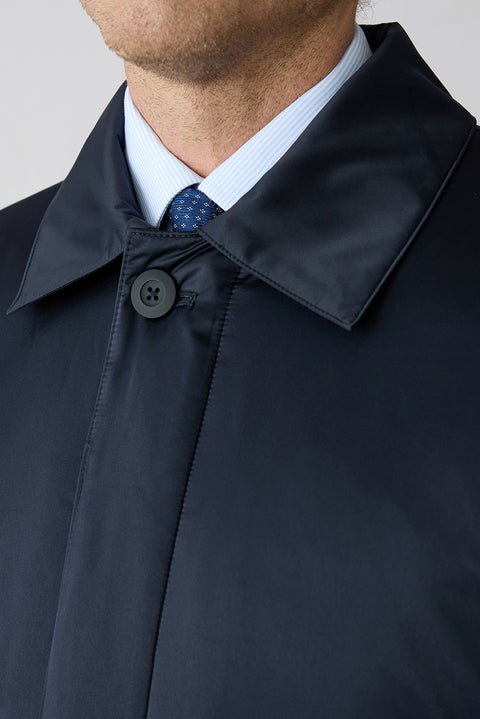 Dark Navy Regular Fit Plain Bonded Overcoat