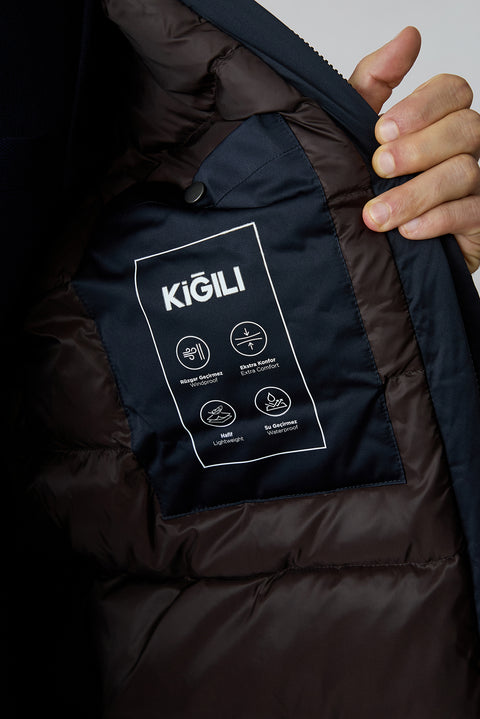 Dark Navy Regular Fit Plain Bonded Overcoat