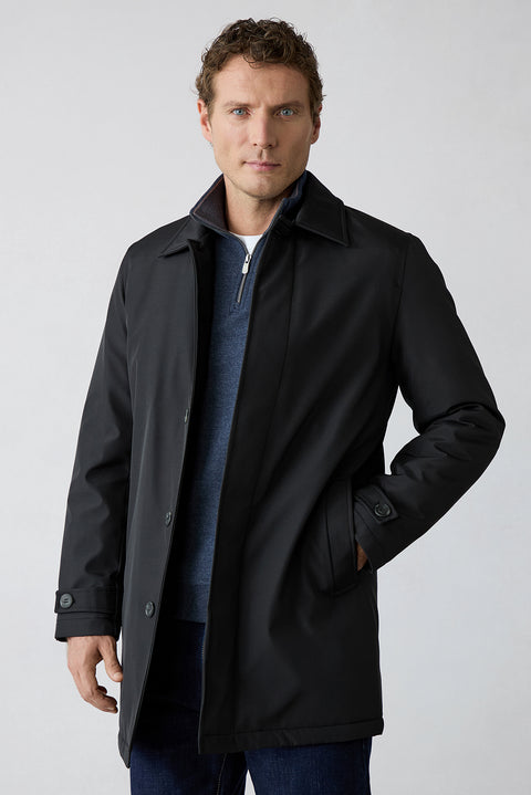 Black Regular Fit Shirt Collar Plain Overcoat