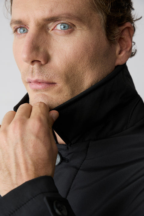 Black Regular Fit Shirt Collar Plain Overcoat